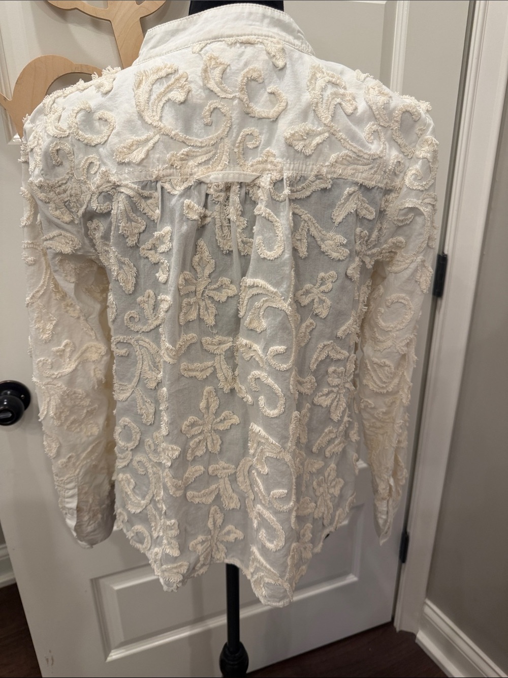 Anthropologie White Cream Embroidered Button-Up Blouse - Picture 5 of 5